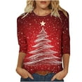 thumbnail image 1 of 3/4 Sleeve Shirts for Women Xmas Novelty Pullover Merry Christmas Outfits Crew Neck Clothing Snowflake Clothes Balloon Tops Lights Shining Star Tees Christmas Tree Sweatshirt, 1 of 4