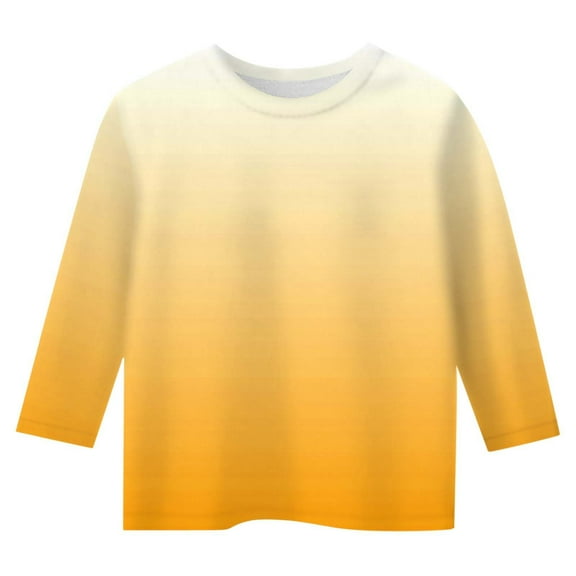 3/4 Sleeve Shirts for Girls Gradient Crew Neck Outfits Clothes Soft Cute Breathable Girls' Athletic Shirts & Tees Yellow 11-12 Years