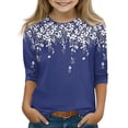 thumbnail image 1 of 3/4 Sleeve Shirts for Teens Girls Crew Neck Cute Summer Tops Floral Print Blouses Clothes 5-16 Years, 1 of 4