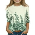 thumbnail image 1 of 3/4 Sleeve Shirts for Teens Girls Crew Neck Cute Summer Tops Floral Print Blouses Clothes 5-16 Years, 1 of 4