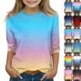 thumbnail image 1 of 3/4 Sleeve Shirts for Teens Girls Crew Neck Cute Summer Tops Gradient Blouses Clothes Light Blue,12-13 Years, 1 of 7