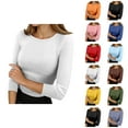 thumbnail image 1 of 3/4 Sleeve Shirts for Women 2025 Fall Crewneck Slim Fit Breathable Solid Color Plain Basic Tshirt Womens T Shirts, 1 of 7