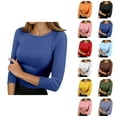thumbnail image 1 of 3/4 Sleeve Shirts for Women 2025 Fall Crewneck Slim Fit Breathable Solid Color Plain Basic Tshirt Womens T Shirts, 1 of 8
