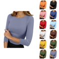 thumbnail image 1 of 3/4 Sleeve Shirts for Women 2025 Fall Crewneck Slim Fit Breathable Solid Color Plain Basic Tshirt Womens T Shirts, 1 of 7