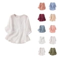 thumbnail image 1 of 3/4 Sleeve Shirts for Women 2025 Lightweight Loose Fit Embroidery Crewneck Cotton Linen Tshirt Shirt Blouse Tops, 1 of 7
