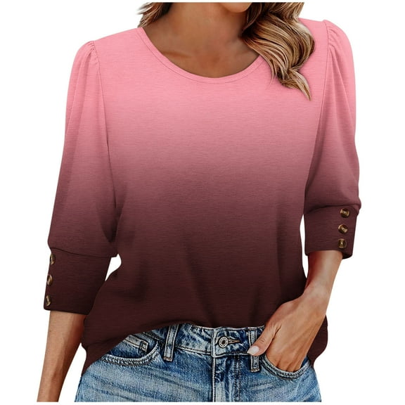 3/4 Sleeve Shirts for Women, Casual Crewneck Graphic Loose Tops, Fall Fashion Blouses Teacher Trendy Outfits