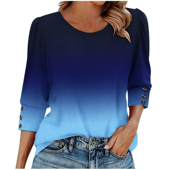 3/4 Sleeve Shirts for Women, Casual Crewneck Graphic Loose Tops, Fall Fashion Blouses Teacher Trendy Outfits