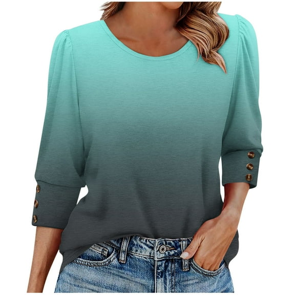 3/4 Sleeve Shirts for Women, Casual Crewneck Graphic Loose Tops, Fall Fashion Blouses Teacher Trendy Outfits