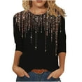 thumbnail image 1 of 3/4 Sleeve Shirts for Women Casual Plain Solid Color Crewneck Tops Summer Ladies Three Quarter Length Sleeve Blouses 2023, 1 of 5