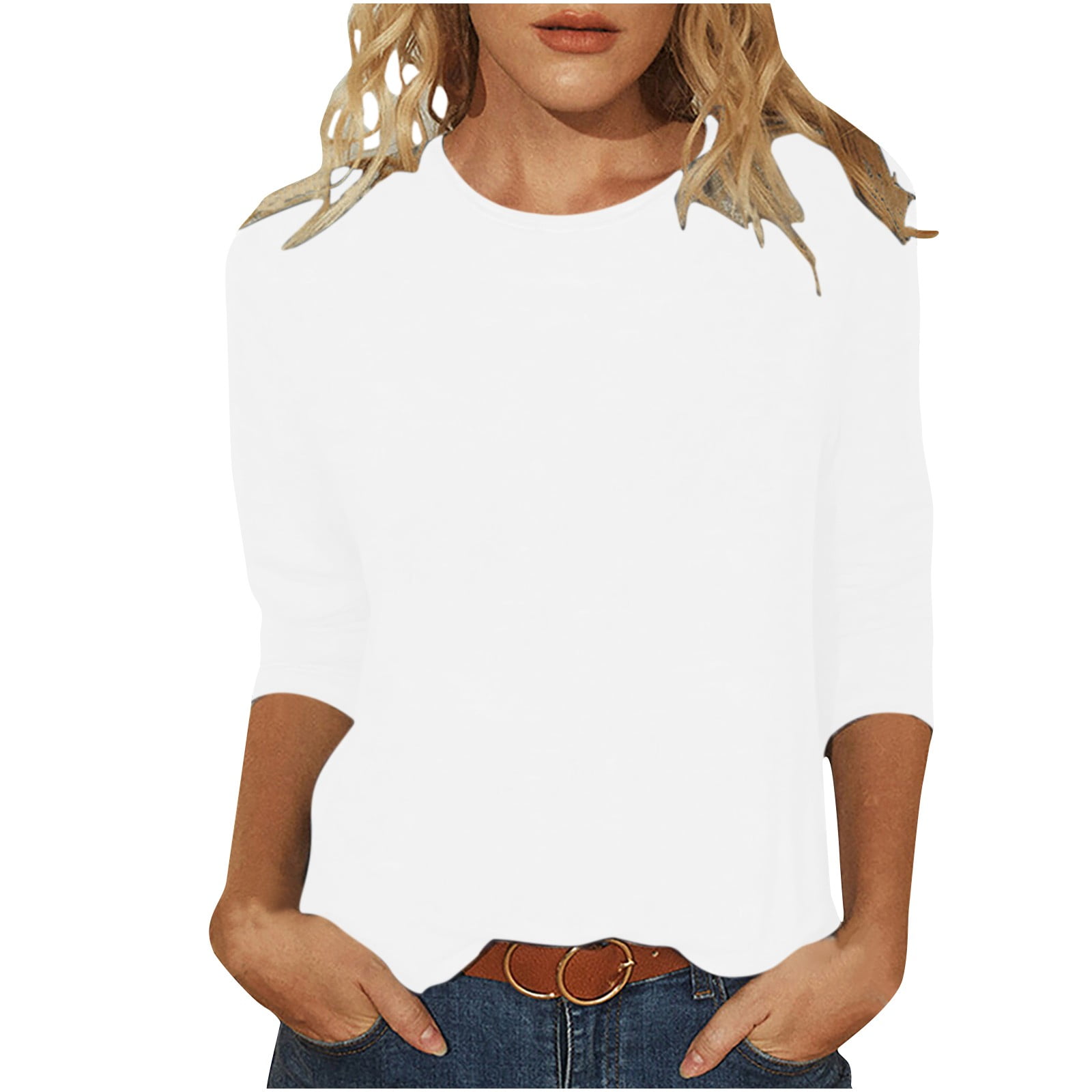 arm køn bud 3/4 Sleeve Shirts for Women Casual Plain Solid Color Crewneck Tops Summer Ladies  Three Quarter Length Sleeve Blouses 2023 - Walmart.com