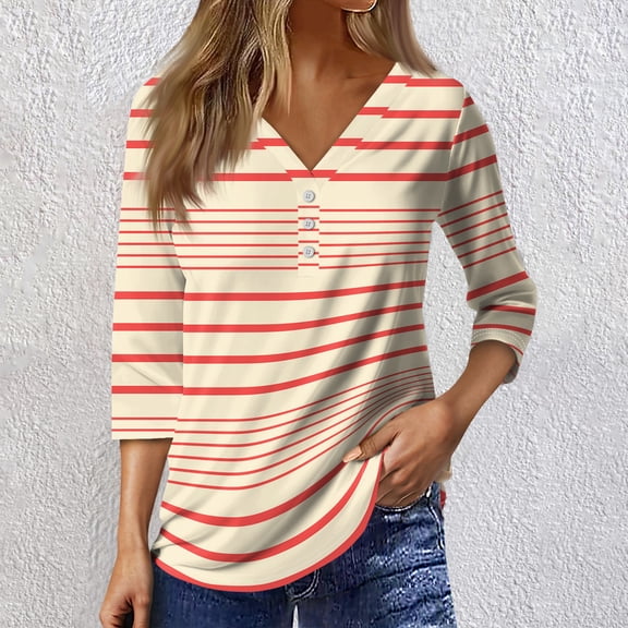 3/4 Sleeve Shirts for Women Cute Tops Graphic Tees Blouses Casual Plus Size Basic Tops Pullover