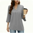 thumbnail image 1 of 3/4 Sleeve Shirts for Women Dressy Casual Solid V Neck Lightweight Soft Tshirts Flowy Tunic Tops Loose Fit (M, Gray), 1 of 5