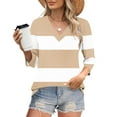 thumbnail image 1 of 3/4 Sleeve Shirts for Women Striped Prints Casual V Neck Tee T-shirts Fall Spring Going Out Tops Loose Fit (M, Khaki), 1 of 8