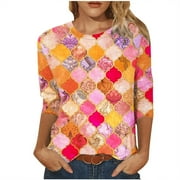 RBCULF 3/4 Sleeve Shirts for Womens Classic Crewneck Short Sleeve Summer Tunic Tops T-Shirts Regular Fit Blouses Tee Clearance Comfy Fitted T-Shirt Blouse