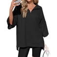thumbnail image 1 of 3/4 Sleeve Solid Color Women Casual Loose Half Zipper Oversize Sweatshirt Hoodies, 1 of 7