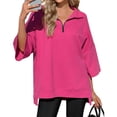 thumbnail image 1 of 3/4 Sleeve Solid Color Women Casual Loose Half Zipper Oversize Sweatshirt Hoodies, 1 of 7