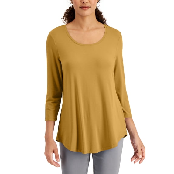 3/4-Sleeve Solid Tunic Top Saffron Gold XL