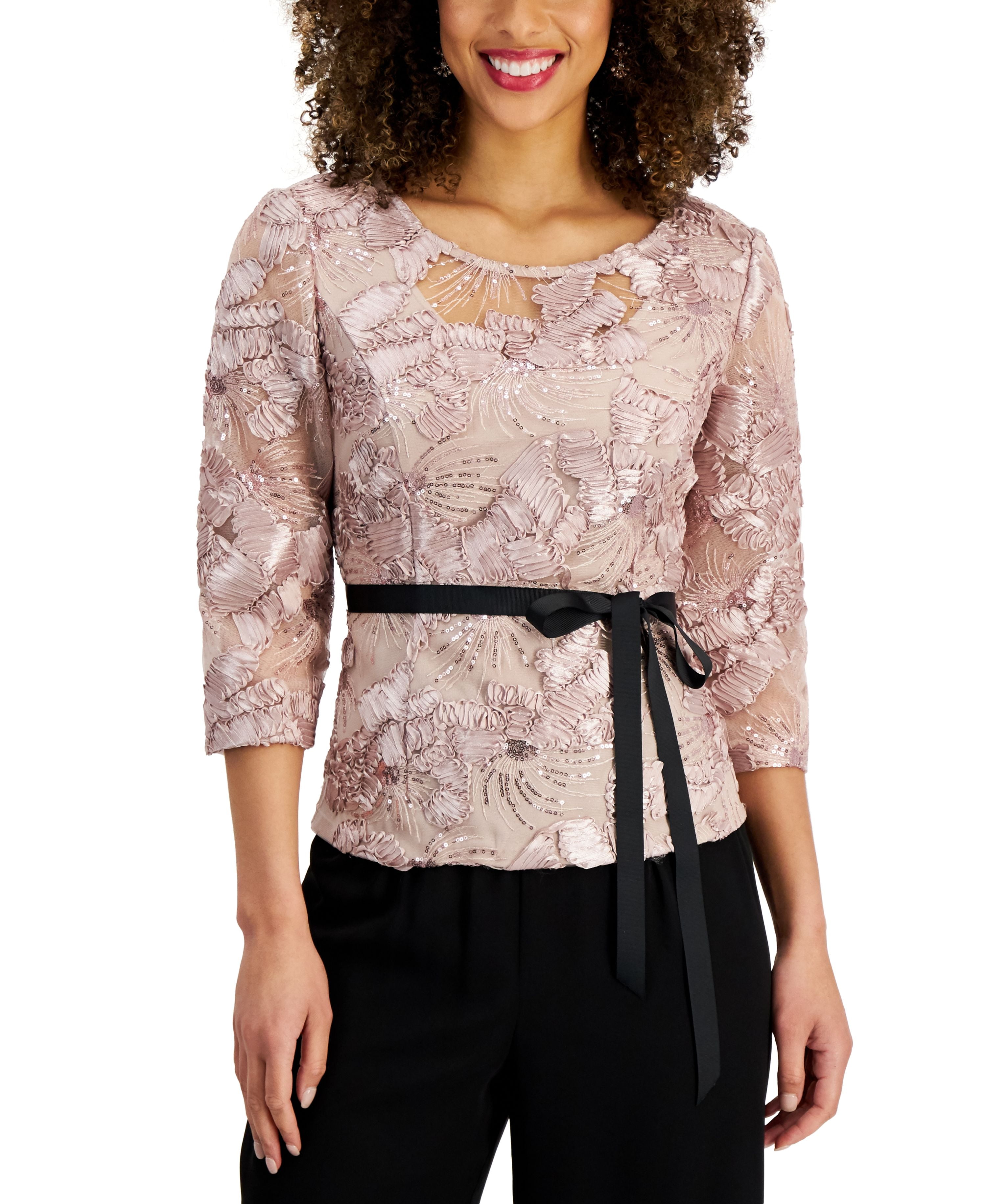 3/4-Sleeve Soutache Blouse Shell Pink M - Walmart.com