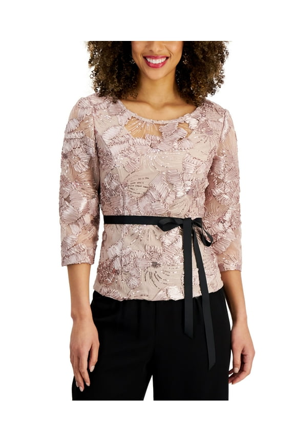 3/4-Sleeve Soutache Blouse Shell Pink M