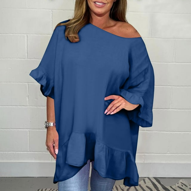 3/4 Sleeve Spring Shirts for Women 2025 Plus Size Tops Off the Shoulder