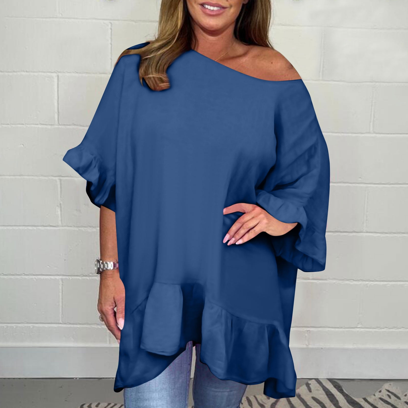3/4 Sleeve Spring Shirts for Women 2025 Plus Size Tops Off the Shoulder ...