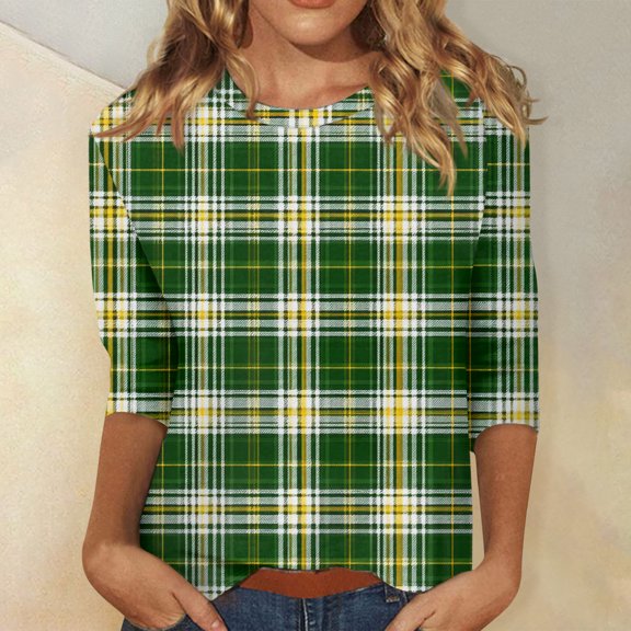 3/4 Sleeve St.Patrick Day Plus Size Women T-Shirts Graphic Womens T Shirts Holiday V-Neck Casual Shiny Tops