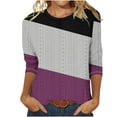 thumbnail image 1 of 3/4 Sleeve Striped Blouse for Women Eyelet Emboridery Crew Neck Shirts 2024 Summer Womens Dressy Casual Color Block Loose Tshirt,Purple,X-Large, 1 of 3