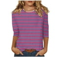 thumbnail image 1 of 3/4 Sleeve Striped T Shirts for Women Summer/Spring Round Neck Casual T Shirts Loose Fit Polyester Tshirts (XXL, Hot Pink) Major Deals, 1 of 5