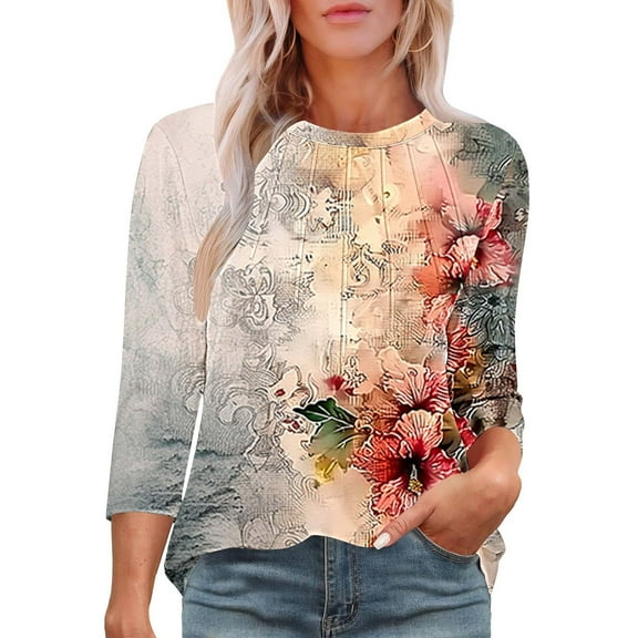 3/4 Sleeve Summer Tops for Women Cotton Womens Summer Tees Graphic Vintage Tshirts Shirts for Women Tshirts Shirts for Women Plus Size Bulk