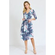 3/4 Sleeve Surplice Midi Dress with Sash | 2 Colors | S-3X