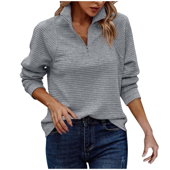 3/4 Sleeve Sweatshirt for Women Quarter Zip Neck Sweatshirts Hoodies Modern Solid Casual Tops Size S