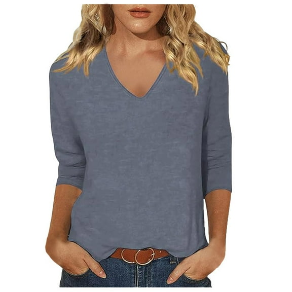 3/4 Sleeve T Shirts For Women V Neck Fashion Comfortable Slim Fit Top Casual Lightweight 2025 Fall Blouses Pullover Outfits