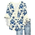 thumbnail image 1 of 3/4 Sleeve T Shirts for Women, 3/4 Sleeve Tops for Women Floral Ruffle Sleeve Blouses Spring Fashion Button-up Front V-Neck Short Sleeve T-Shirts Loose Casual Blouse Shirts, MR-12, XXL, 1 of 5