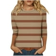 thumbnail image 1 of 3/4 Sleeve T Shirts Women Cotton Striped Tops Loose Fit Crew Neck Colorblock Casual Summer Fall Basic Tee Tshirts (S, Khaki), 1 of 5