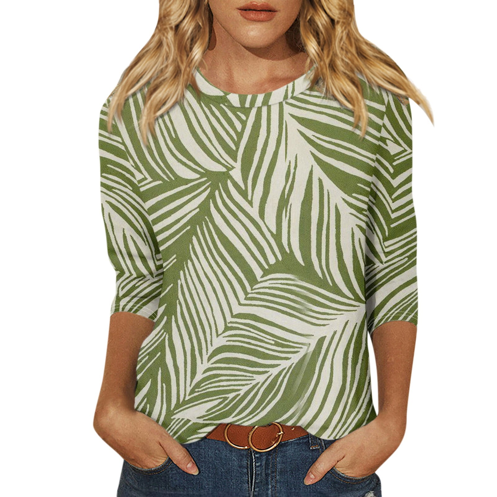 SERYU Women's 3/4 Sleeve Casual Top - Loose Fit Printed Shirt, Summer Tee