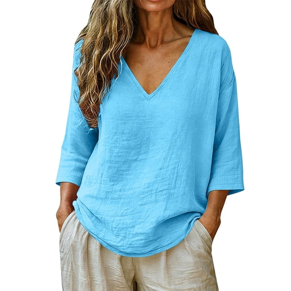 3/4 Sleeve T Shirts for Women Womens Casual Tops Ladies Tops 3/4 Sleeve Professional Blouses for Women Womens Shirts Dressy Casual Women's Gauze Tops Cute Tunic Tee Vintage Tunic Blue 3XL