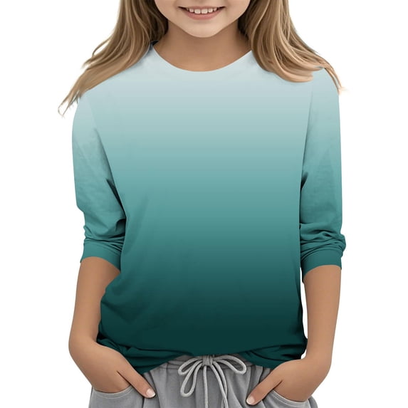 3/4 Sleeve T Shirts for Boys & Girls Crewneck Blouses Tops Size 3-12 Toddlers Kids Trendy Gradient Printed Pullover Going Out Loungewear T-Shirts
