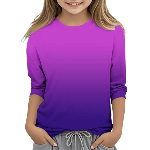 3/4 Sleeve T Shirts for Boys & Girls Crewneck Blouses Tops Size 3-12 Toddlers Kids Trendy Gradient Printed Pullover Going Out Loungewear T-Shirts