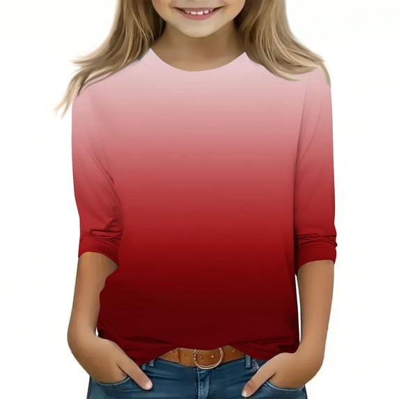 3/4 Sleeve T Shirts for Boys & Girls Crewneck Blouses Tops Size 3-12 Toddlers Kids Trendy Gradient Printed Pullover Going Out Loungewear T-Shirts