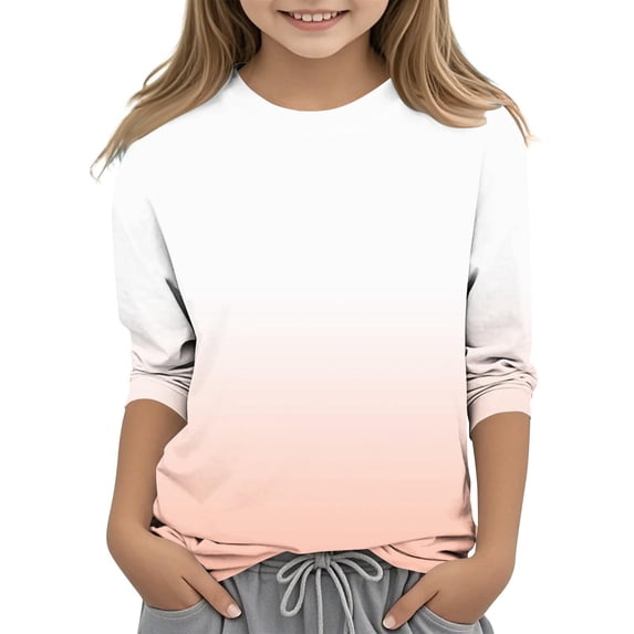 3/4 Sleeve T Shirts for Boys & Girls Pullover Crewneck T-Shirts 3-12 Years Toddlers Kids Trendy Gradient Printed Going Out Loungewear Tees Tops