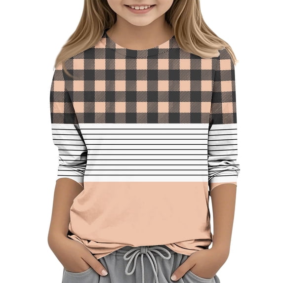 3/4 Sleeve T Shirts for Girls & Boys Crew Neck Tops Size 3-14 Teens Trendy Color Block Pullover Basic Going Out Schoolwear Loungewear Blouses Top