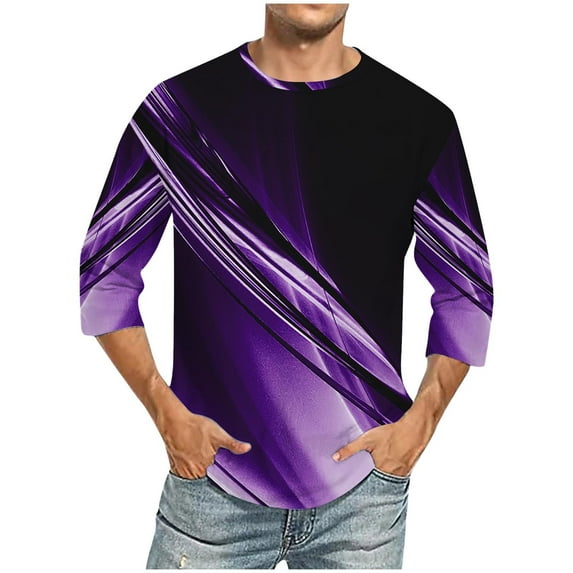 3/4 Sleeve T Shirts for Men Big and Tall S-5X Plus Size Crewneck Pullover T-Shirts Casual Basic Color Block Comfort Loose Tops Tshirts