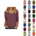 thumbnail image 1 of 3/4 Sleeve T Shirts for Women 2025 Fall Casual Scoop Neck Solid Color Plain Basic Tshirt Womens T Shirts, 1 of 8
