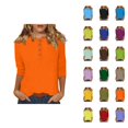 thumbnail image 1 of 3/4 Sleeve T Shirts for Women 2025 Fall Casual Solid Color Button Crewneck Plain Basic Tshirt Womens T Shirts, 1 of 5