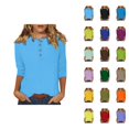 thumbnail image 1 of 3/4 Sleeve T Shirts for Women 2025 Fall Casual Solid Color Button Crewneck Plain Basic Tshirt Womens T Shirts, 1 of 5