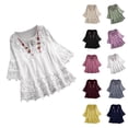 thumbnail image 1 of 3/4 Sleeve T Shirts for Women 2025 Lace Patchwork Crewneck Front Tie Loose Casual Tshirt Womens T Shirts, 1 of 6