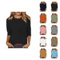 thumbnail image 1 of 3/4 Sleeve T Shirts for Women 2025 Solid Color Crewneck Loose Fit Plain Basic Tshirt Tunic Tops Womens T Shirts, 1 of 5