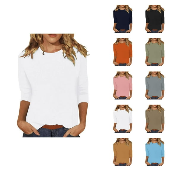 3/4 Sleeve T Shirts for Women 2025 Solid Color Crewneck Loose Fit Plain Basic Tshirt Tunic Tops Womens T Shirts