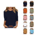 thumbnail image 1 of 3/4 Sleeve T Shirts for Women 2025 Solid Color Crewneck Loose Fit Plain Basic Tshirt Tunic Tops Womens T Shirts, 1 of 5