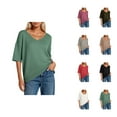 thumbnail image 1 of 3/4 Sleeve T Shirts for Women 2025 V Neck Slim Fit Basic Plain Casual Knitted Sweater Tshirt Womens T Shirts, 1 of 6